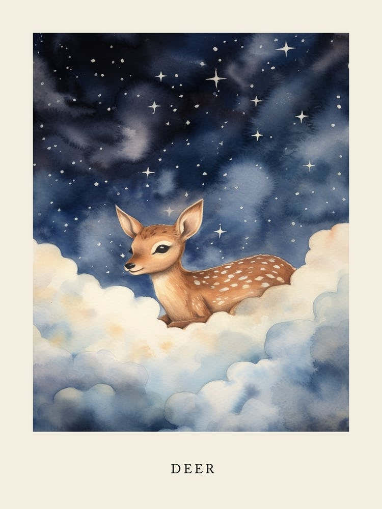 Baby Deer 1 Sleeping In The Clouds Nursery Poster