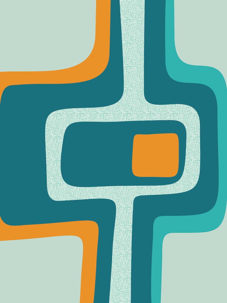 Mid Century Funky Abstract Aqua, Teal, Orange