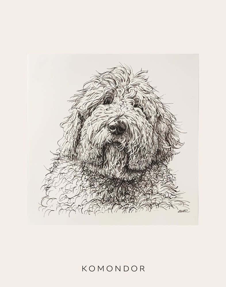 Komondor Dog Line Sketch 3 Poster