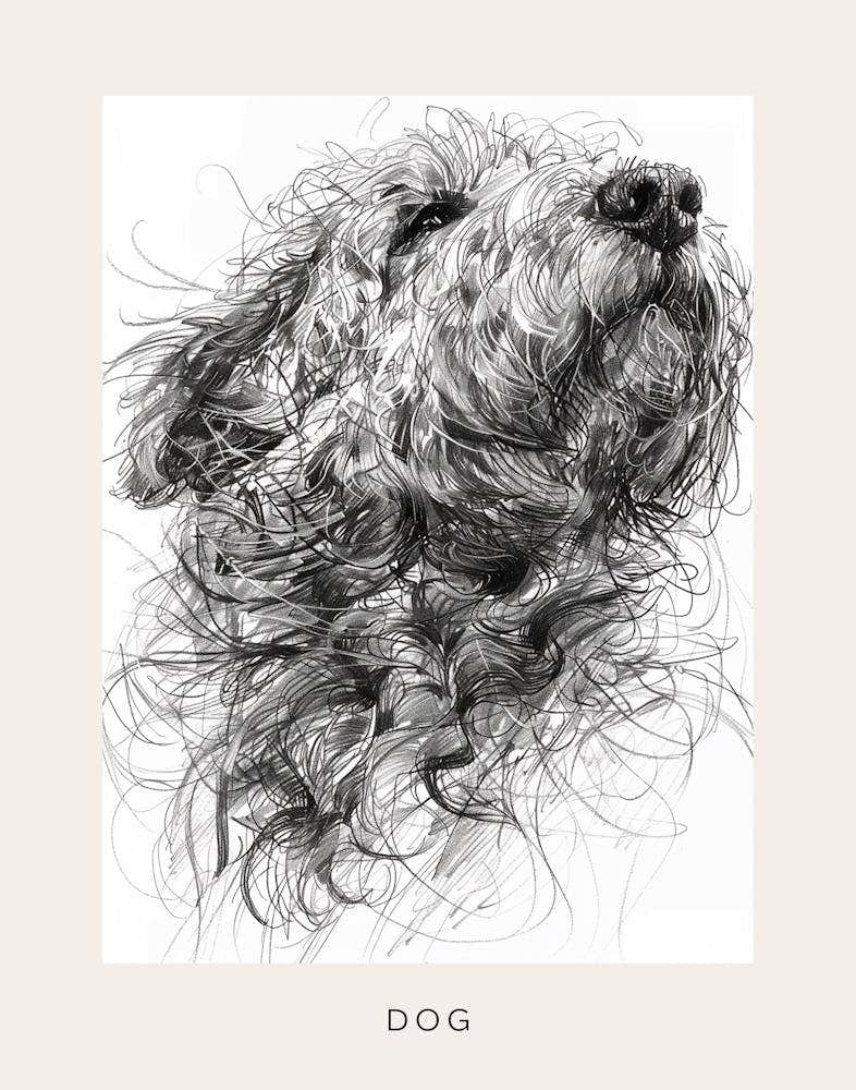 Long Hair Furry Dog Line Sketch 3 Poster