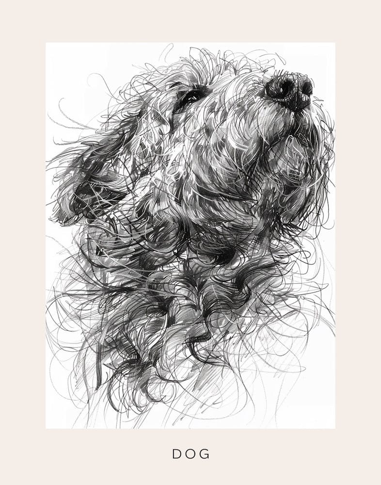 Long Hair Furry Dog Line Sketch 3 Poster