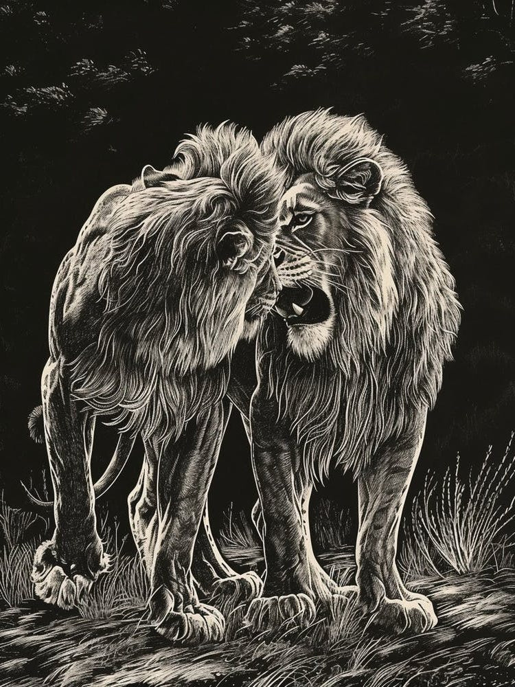 Barbary Lion Relief Illustration Family 1