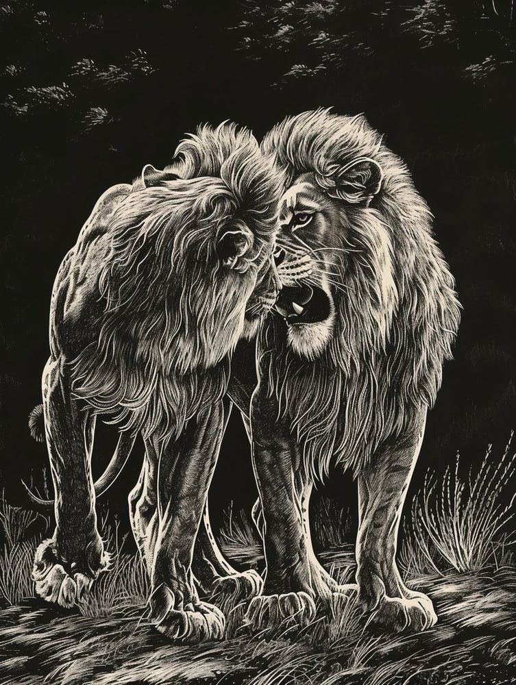 Barbary Lion Relief Illustration Family 1