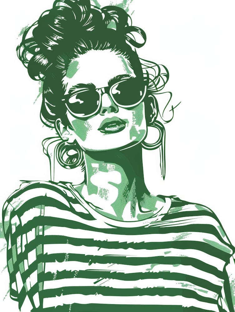 Fashion Girl In Green Striped Shirt