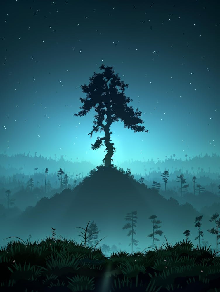 Lone Tree At Night