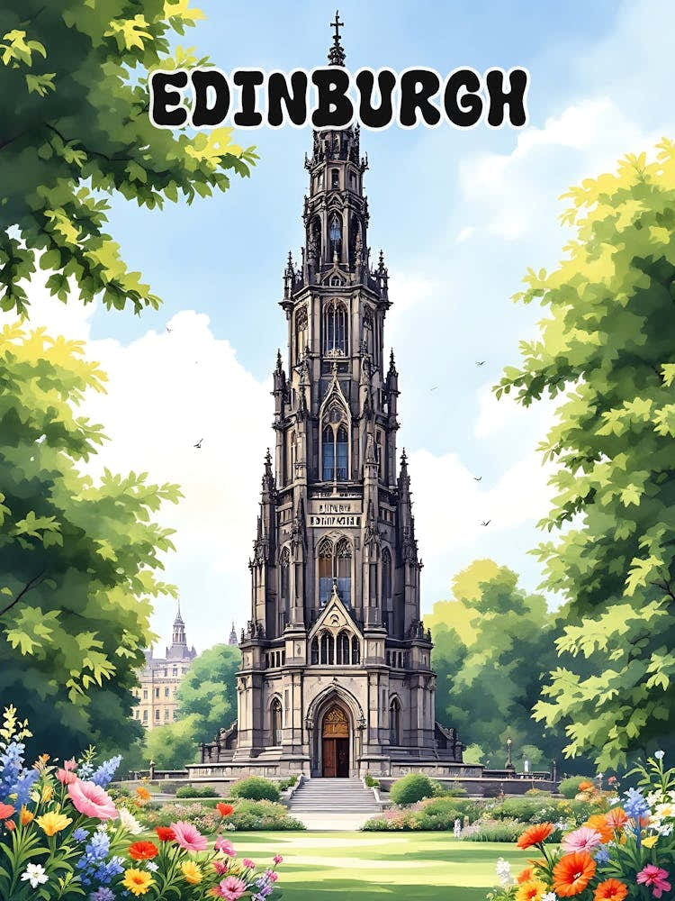 Edinburgh Watercolor Vintage Travel V 04