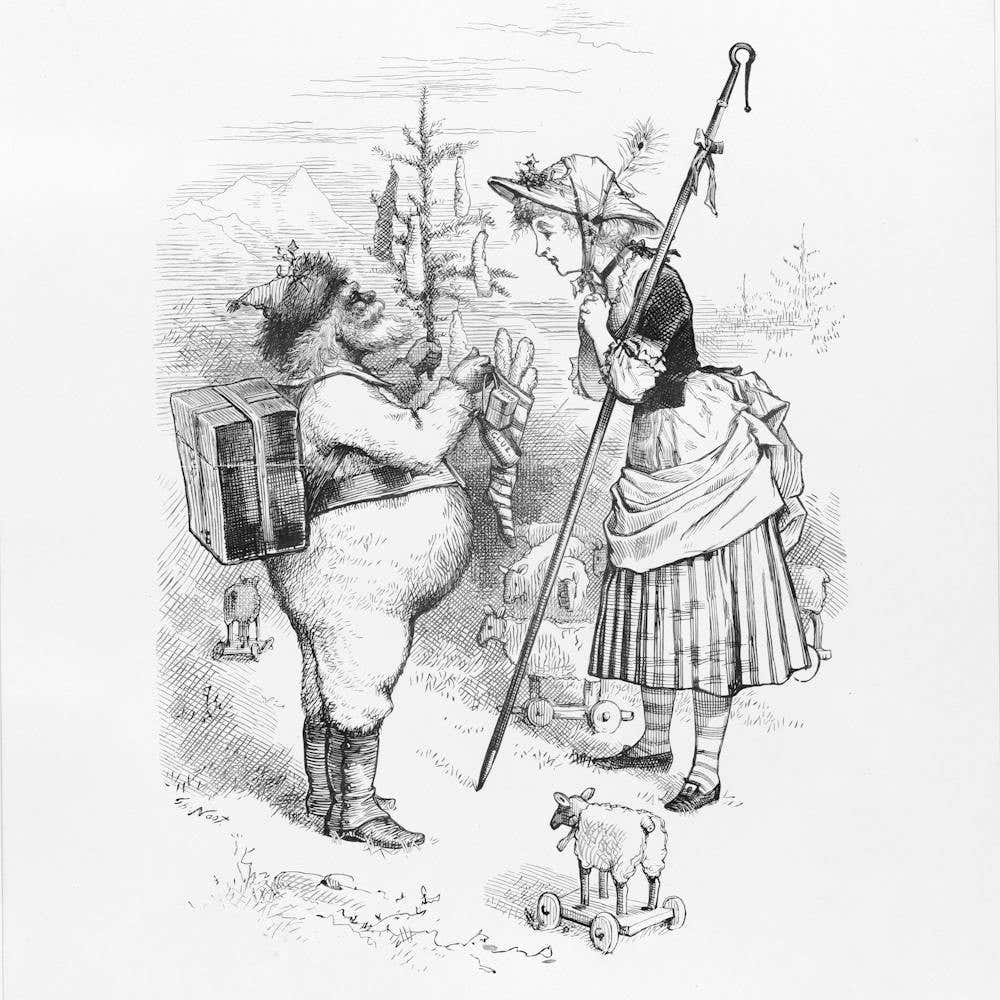 Santa Claus And Little Bo Peep Sketch print
