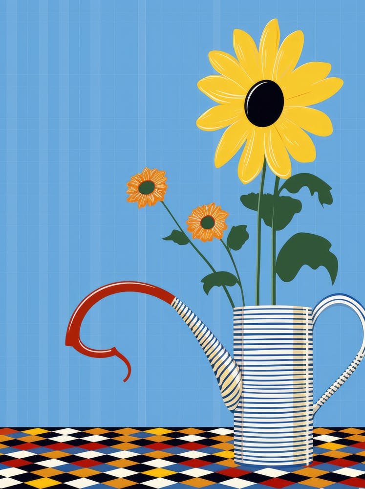 Watering Can With Sunflowers Vector
