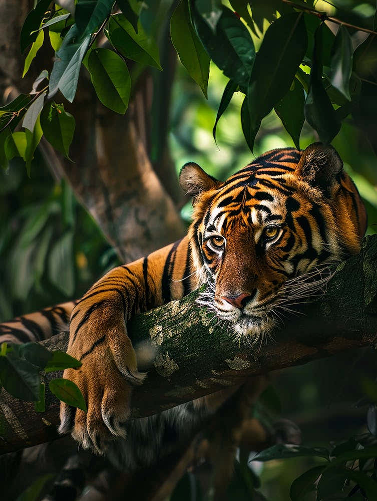 Tiger Resting In Tree