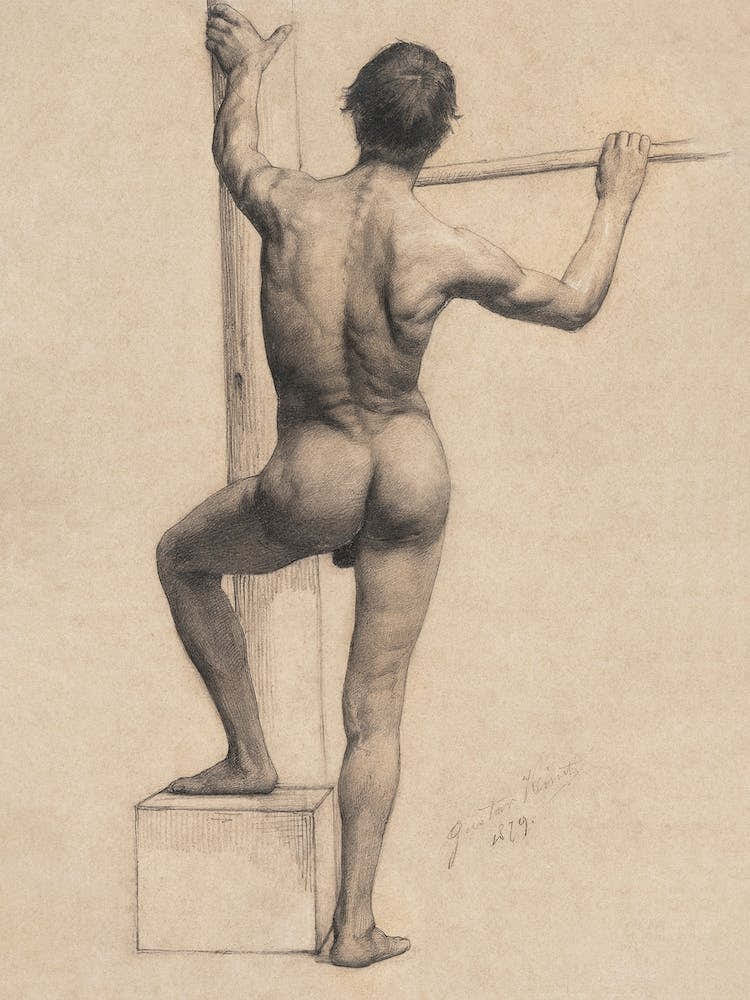 Male Nude With Left Foot On A Pedestal (1879), Gustav Klimt