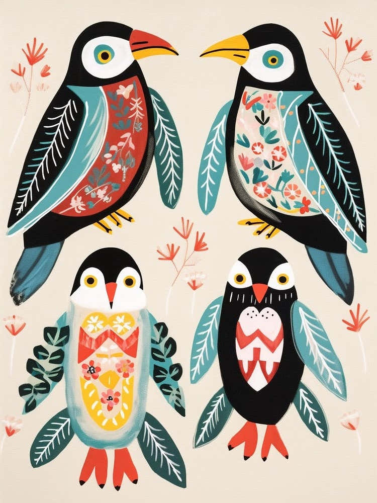 Folk Style Bird Painting Penguin 6