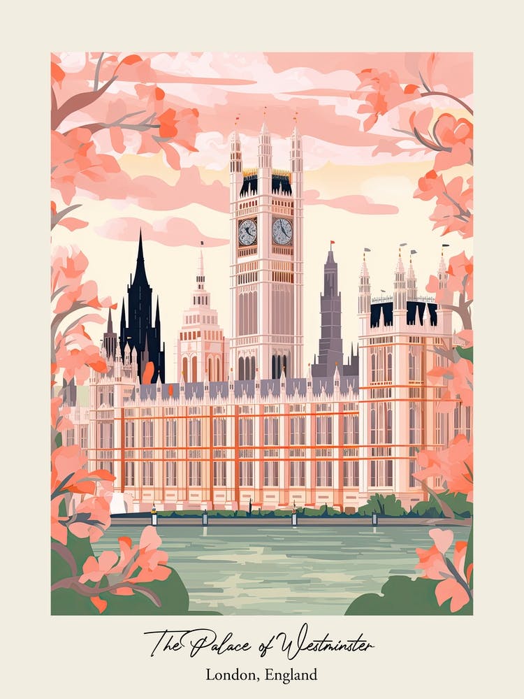 The Palace Of Westminster   London, England   Cute Botanical Illustration Travel 3 Poster