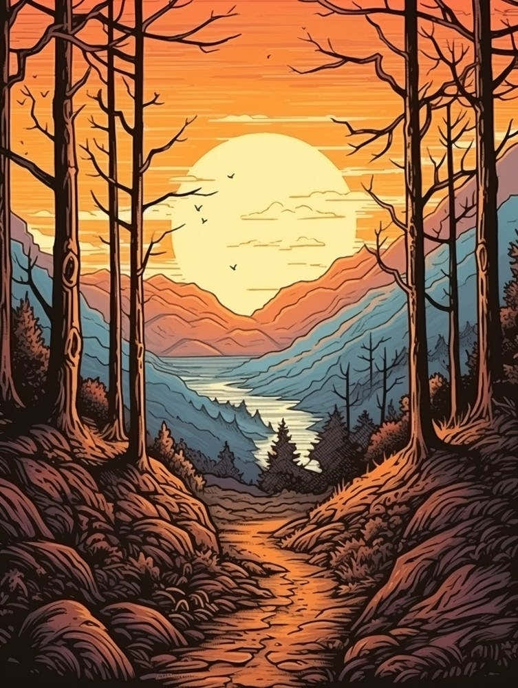 Appalachian Trail Usa 2 Vintage Travel Illustration