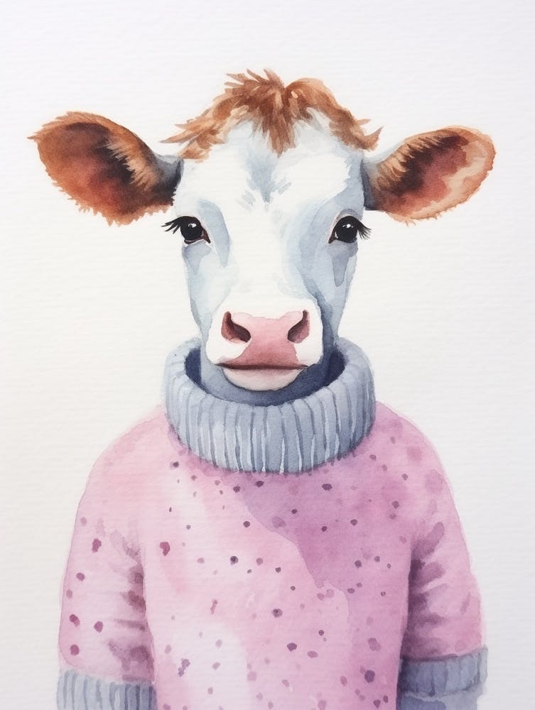 Baby Animal Watercolour Cow