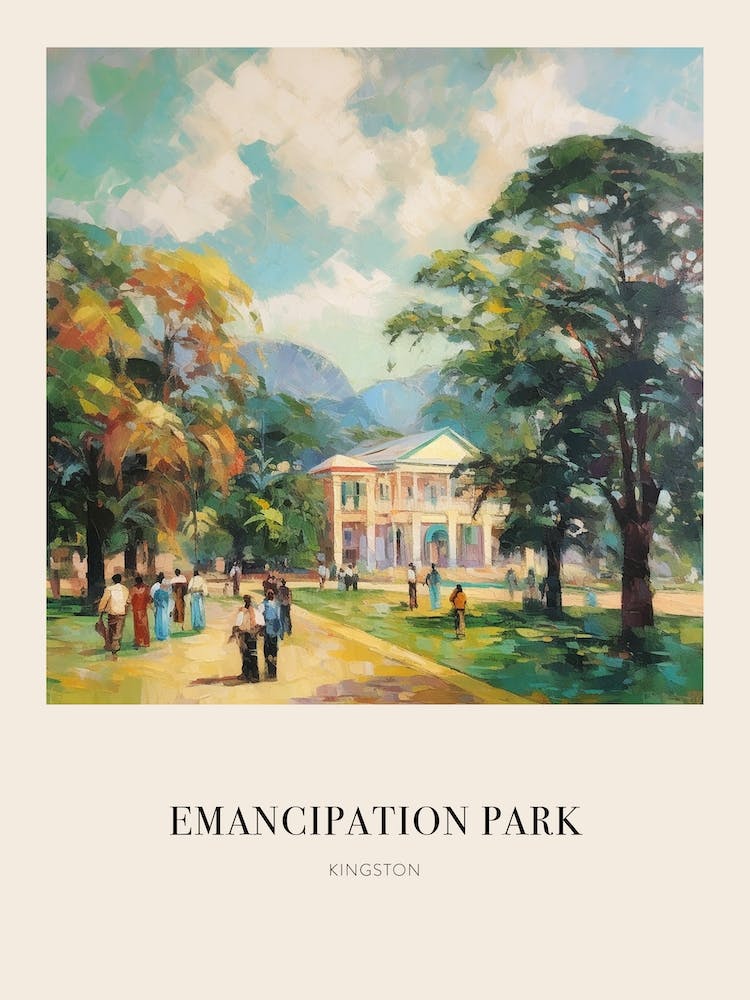 Emancipation Park Kingston Jamaica Vintage Cezanne Inspired Poster