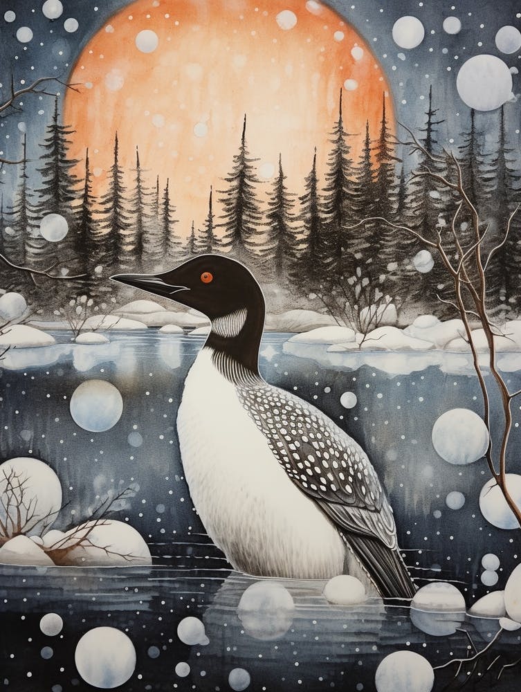 Winter Bird Painting Common Loon 3