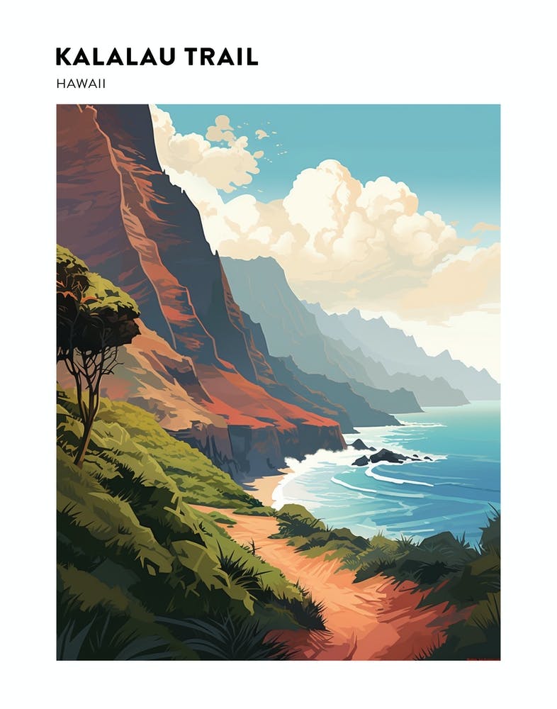 Kalalau Trail Hawaii 4 Hiking Trail Landscape Poster