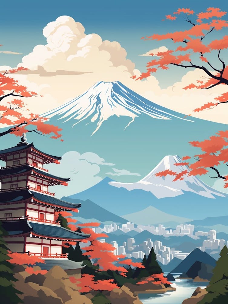 Mountains And Hot Springs Japanese Style Illustration 12