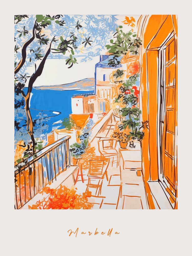 Marbella Spain 3 Orange Drawing Poster