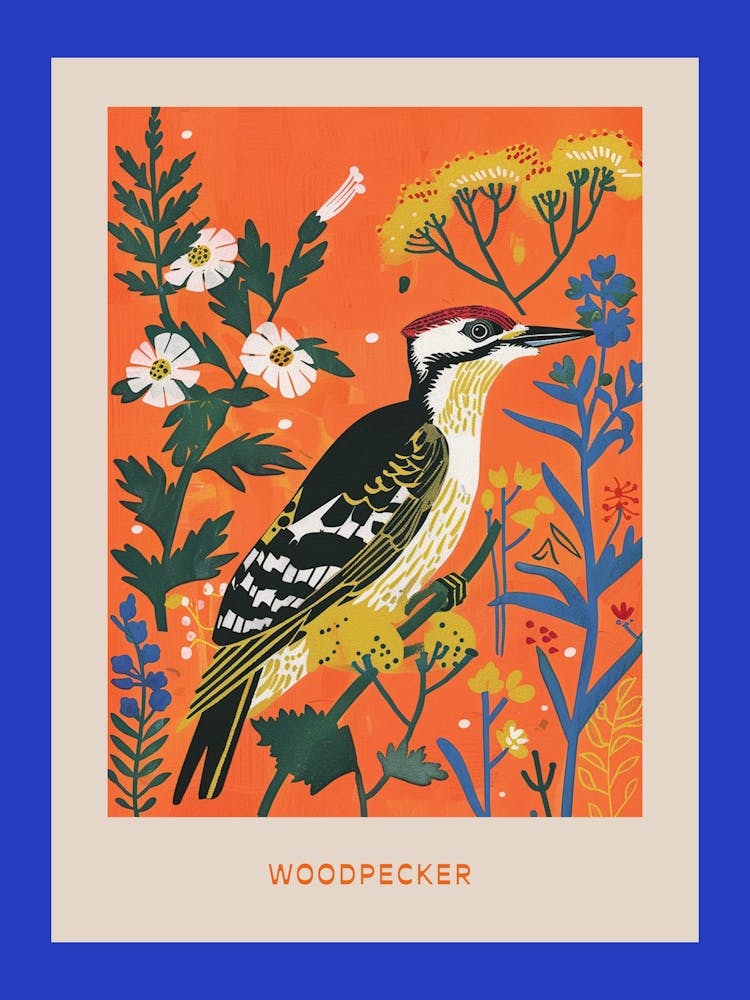 Spring Birds Poster Woodpecker 2