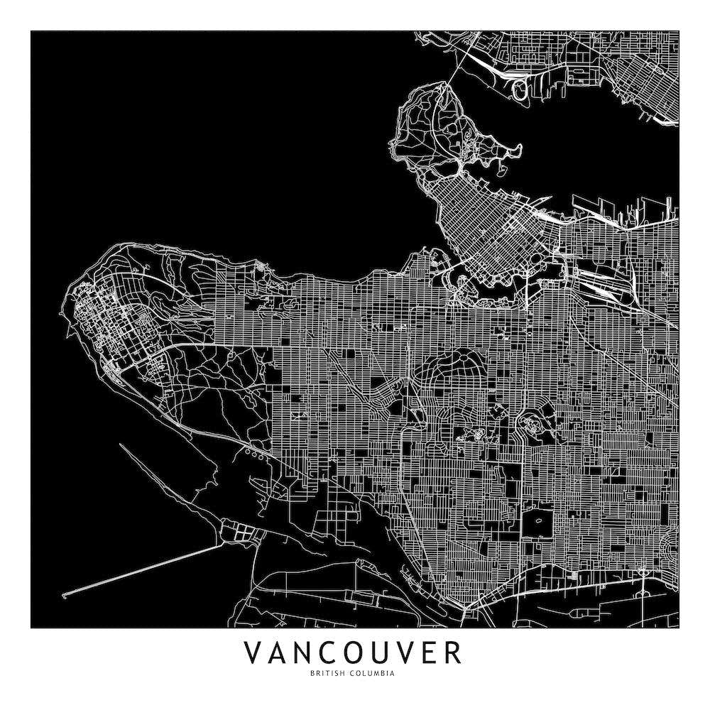 Vancouver Black And White Map Square