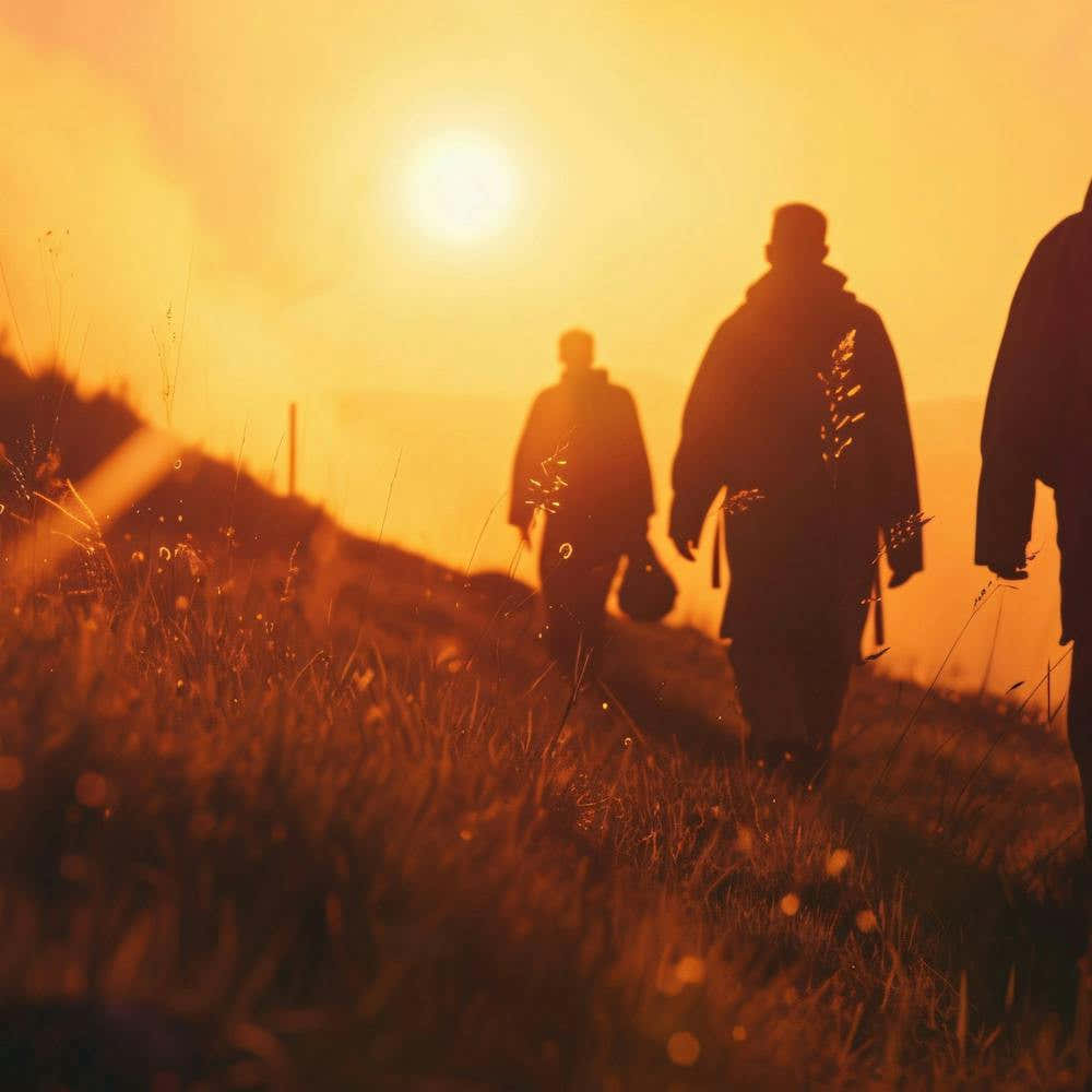 Silhouette Of Hikers At Sunset