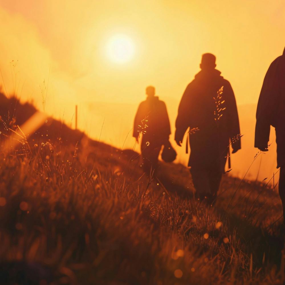 Silhouette Of Hikers At Sunset