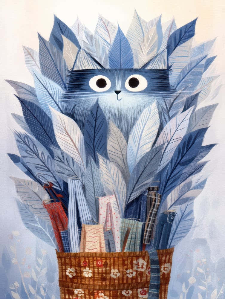 Blue Cat In A Basket