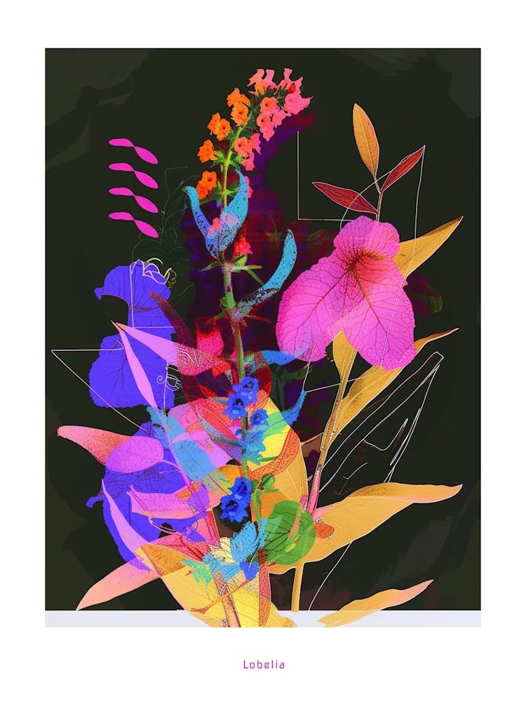 Lobelia 4 Neon Flower Collage Poster