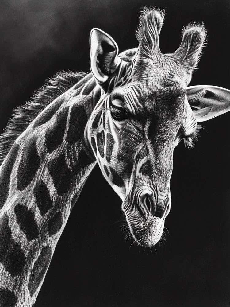 Black & Grey Pencil Drawing Giraffe Drawing
