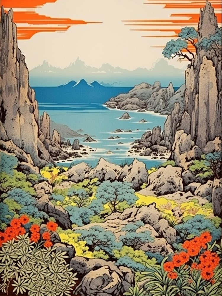 Aogashima Island, Japan Vintage Travel Art 1