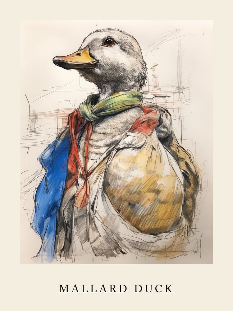 Beatrix Potter Inspired  Animal Watercolour Mallard Duck 2