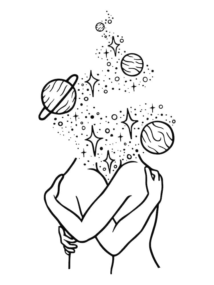 Space Couple Hugging