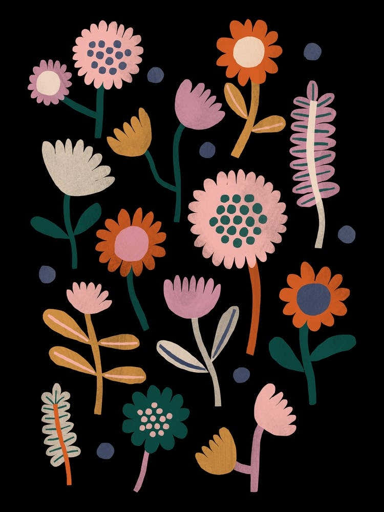 Flowers On Black Background