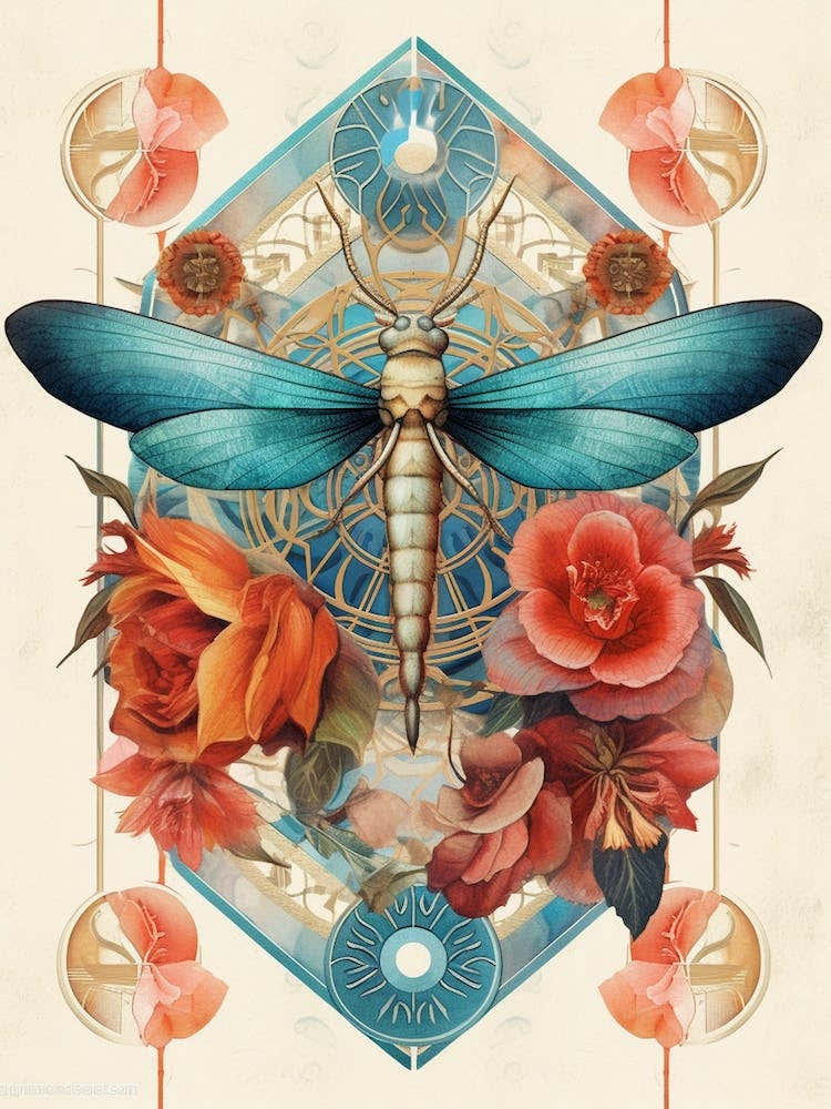 Dragonfly Botanical Vintage Illustration 1