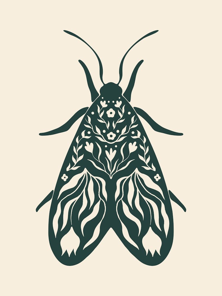 Folk Art Moth 02 - Midnight Green