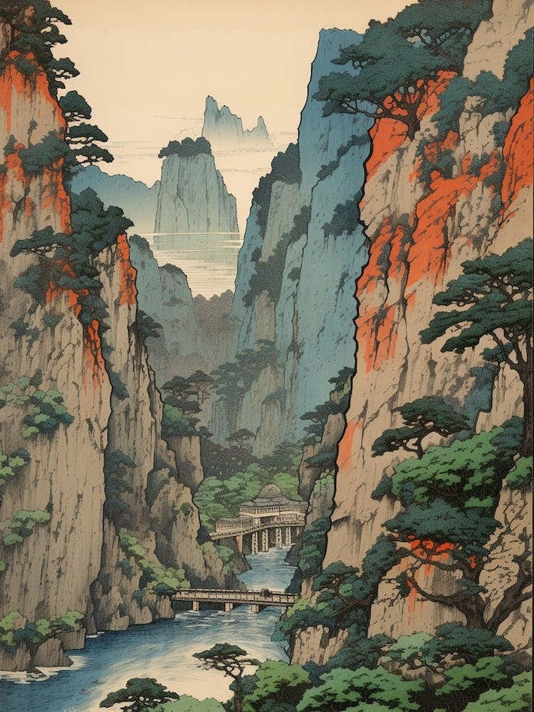 Kurobe Gorge, Japan Vintage Travel Art 4