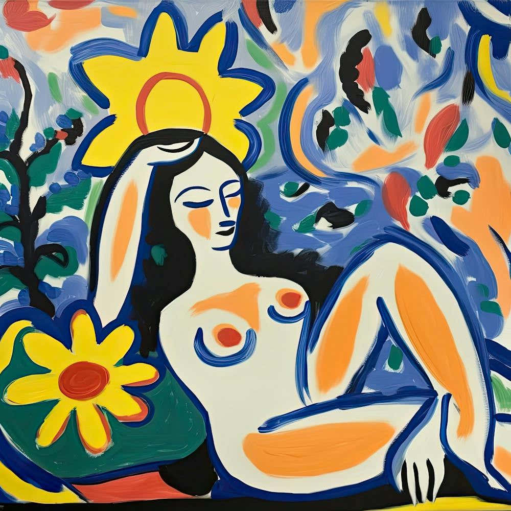 Woman Sun Bathing, Botanical, The Matisse Inspired Art Collection