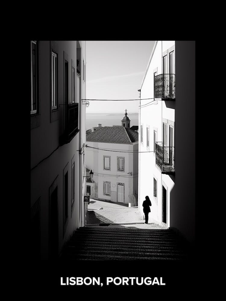 Poster Of Lisbon, Portugal, Mediterranean Black And White Photography Analogue 2