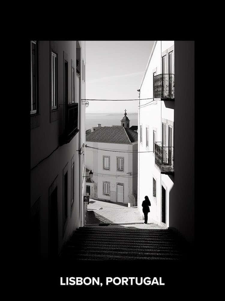 Poster Of Lisbon, Portugal, Mediterranean Black And White Photography Analogue 2