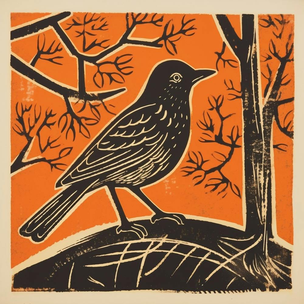 Retro Bird Lithograph Hermit Thrush 1