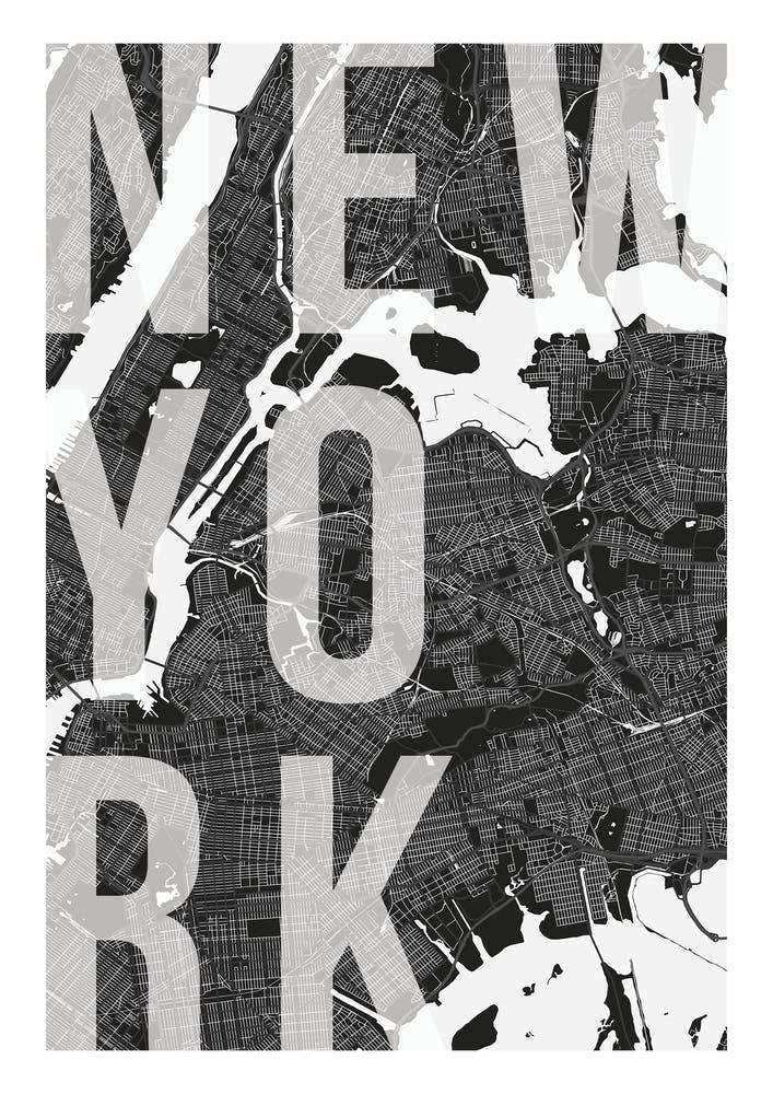 New York Mono Street Map Text Overlay
