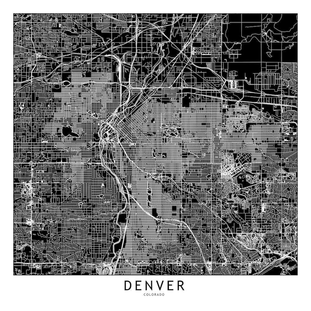 Denver Black And White Map Square