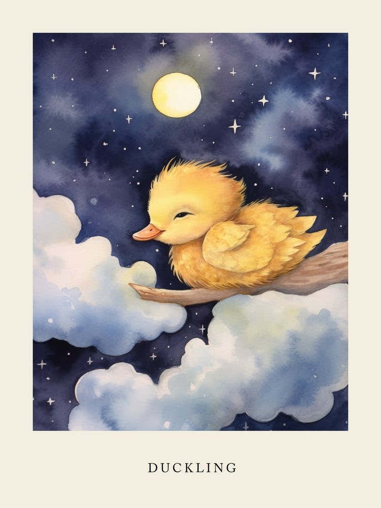 Baby Duckling 2 Sleeping In The Clouds Nursery Poster