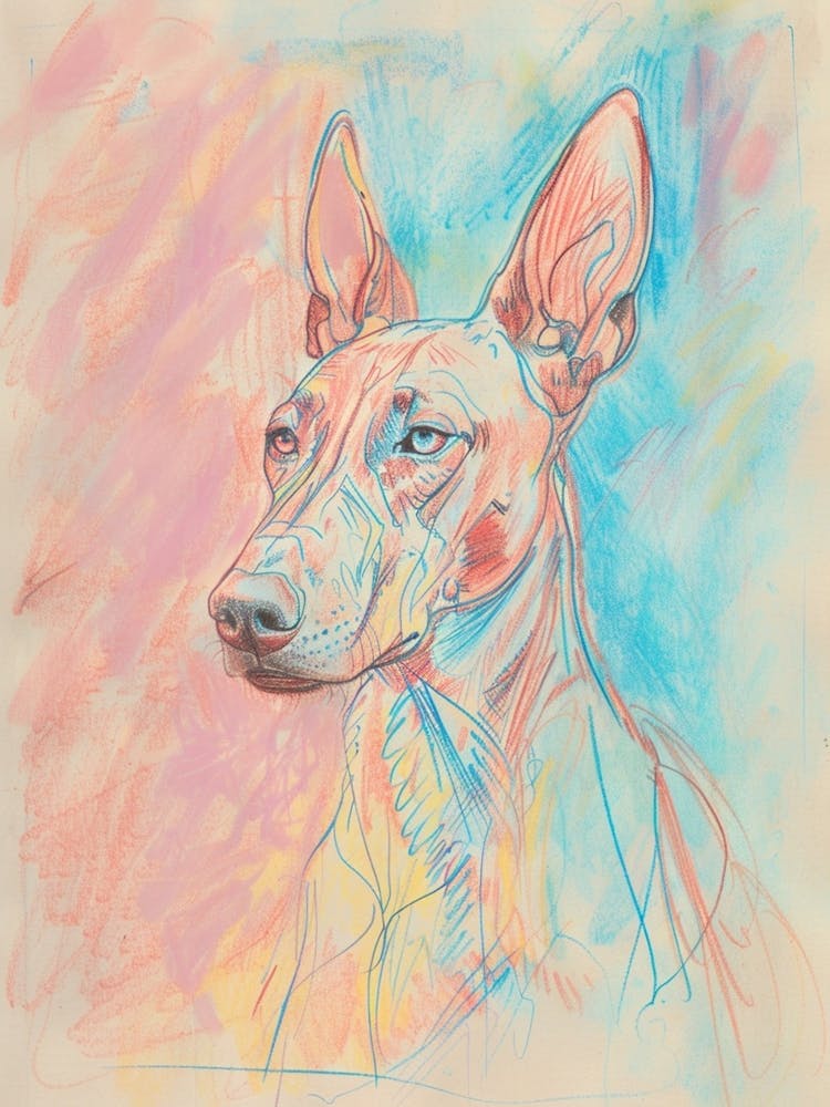 Pastel Watercolour Pharaoh Hound Dog Line Illustration 2