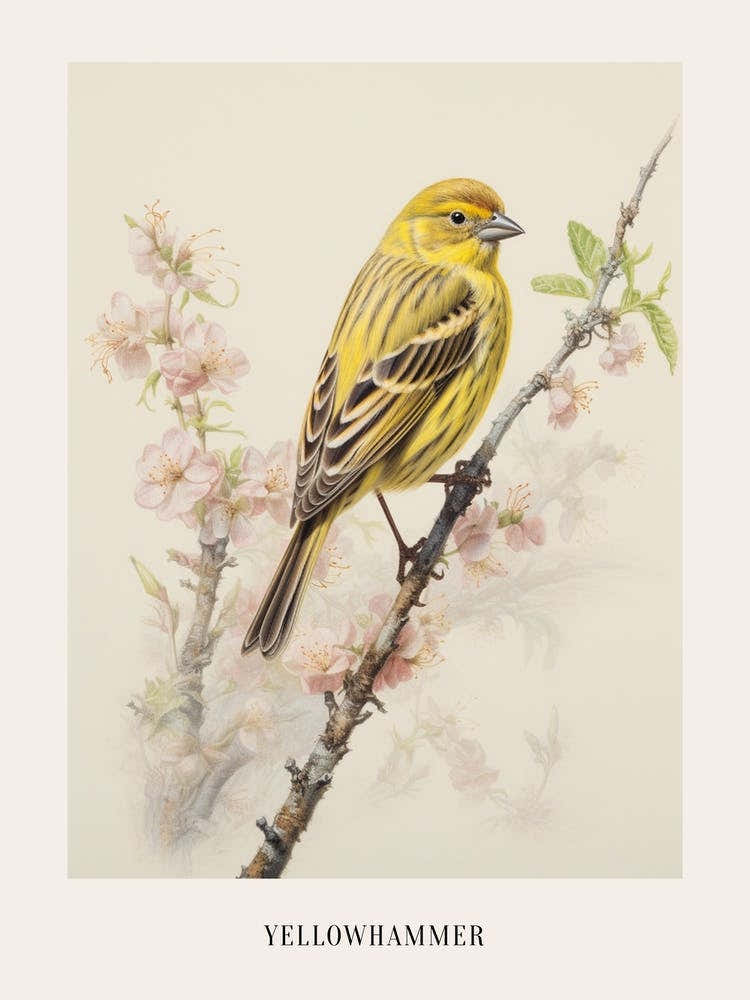 Vintage Bird Drawing Yellowhammer 2 Poster