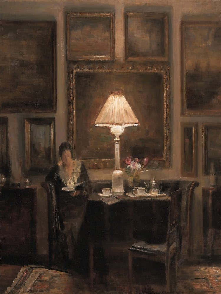 woman reading a book vintage poster