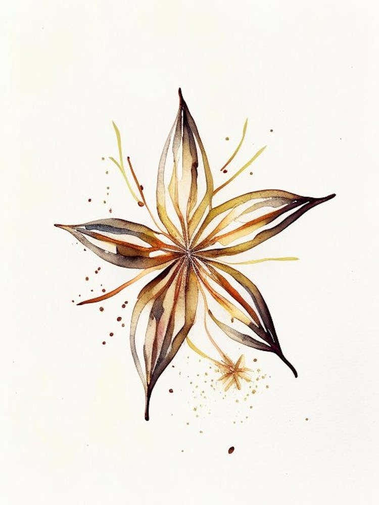 Star Anise Leaf Minimalist Watercolour 2