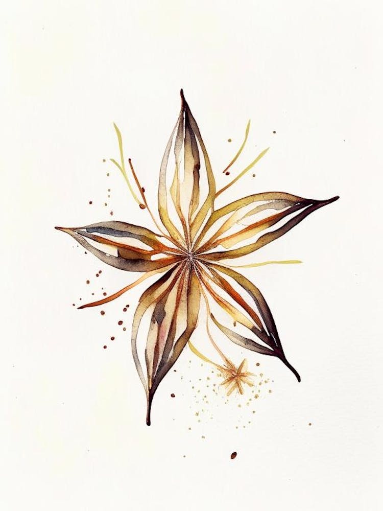 Star Anise Leaf Minimalist Watercolour 2
