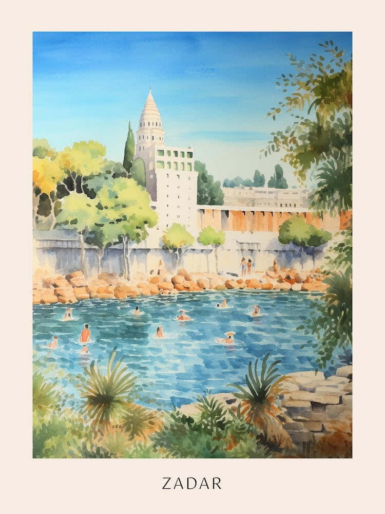 Swimming In Zadar Croatia 2 Watercolour Poster